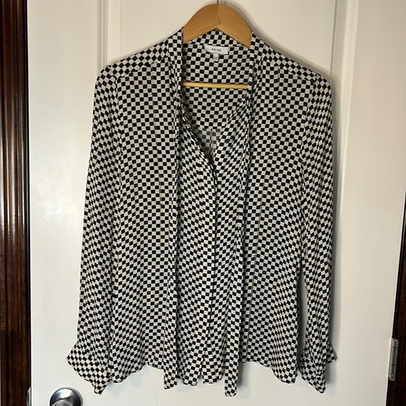 Reiss Cayley Print Check Blouse with Tie Neck - Picture 2 of 12